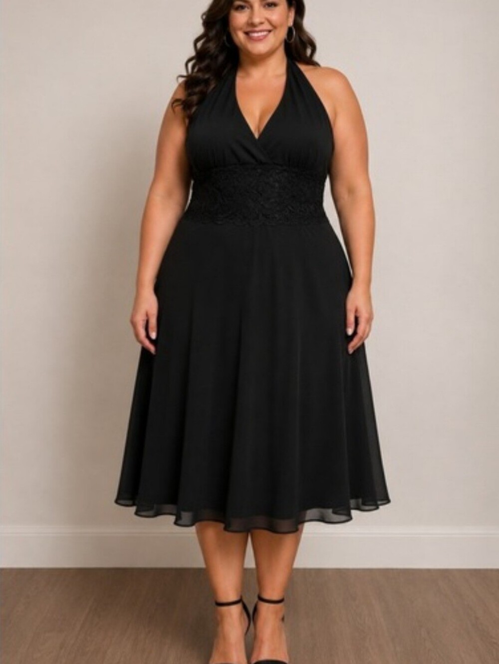 NWT R&M Richards Halter Dress Women Size 18 Black Lace Beaded Formal Cocktail